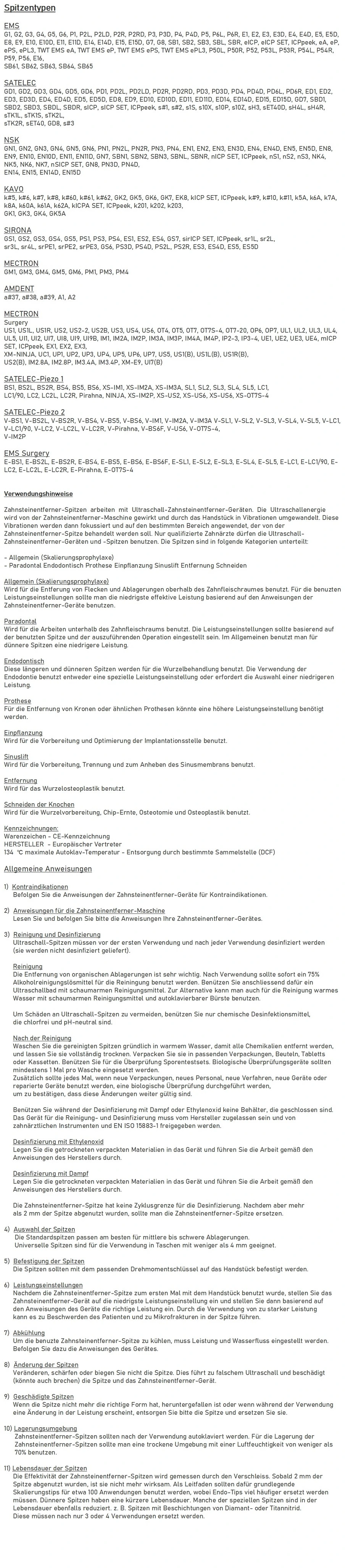 Gewbrauchsanweisung Scaler Tips - ZEG-Spitzen